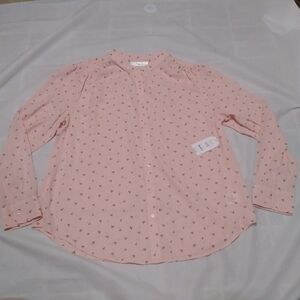 NWT Time And Tru Pink Heart Button Up Blouse XL
